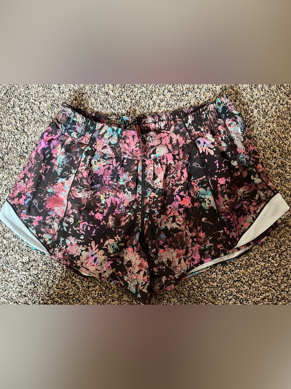 Lululemon Women's Floral Print Athletic Shorts in Black and Pink
